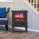 Black Electric Heater Free Standing Stove, 3D Flame Overheat Protection Adjustable Thermostat, 1500W