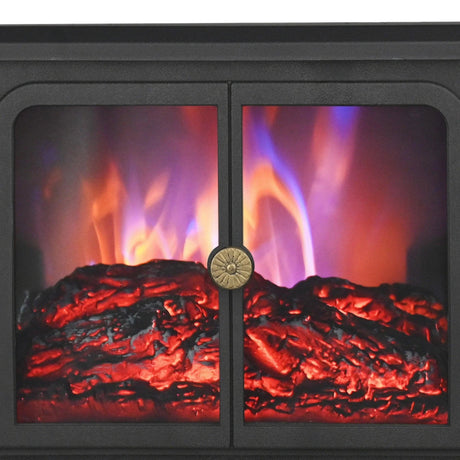 Black Electric Heater Free Standing Stove, 3D Flame Overheat Protection Adjustable Thermostat, 1500W