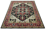 Black, Ivory, Olive and Brown Hand knotted Traditional Heriz Medallion Multi Size Wool Area Rug