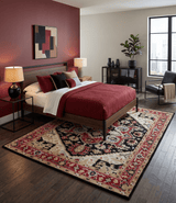 Black, Ivory, Olive and Brown Hand knotted Traditional Heriz Medallion Multi Size Wool Area Rug