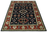 Black, Rust and Beige 8x10 Traditional Oriental Hand Knotted Wool Area Rug
