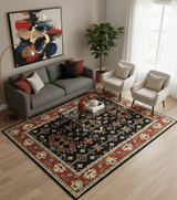 Black, Rust and Beige 8x10 Traditional Oriental Hand Knotted Wool Area Rug