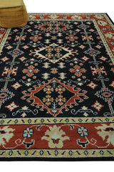 Black, Rust and Beige 8x10 Traditional Oriental Hand Knotted Wool Area Rug
