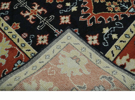 Black, Rust and Beige 8x10 Traditional Oriental Hand Knotted Wool Area Rug