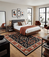 Black, Rust and Beige Traditional Oriental Hand Knotted Custom Made Wool Area Rug