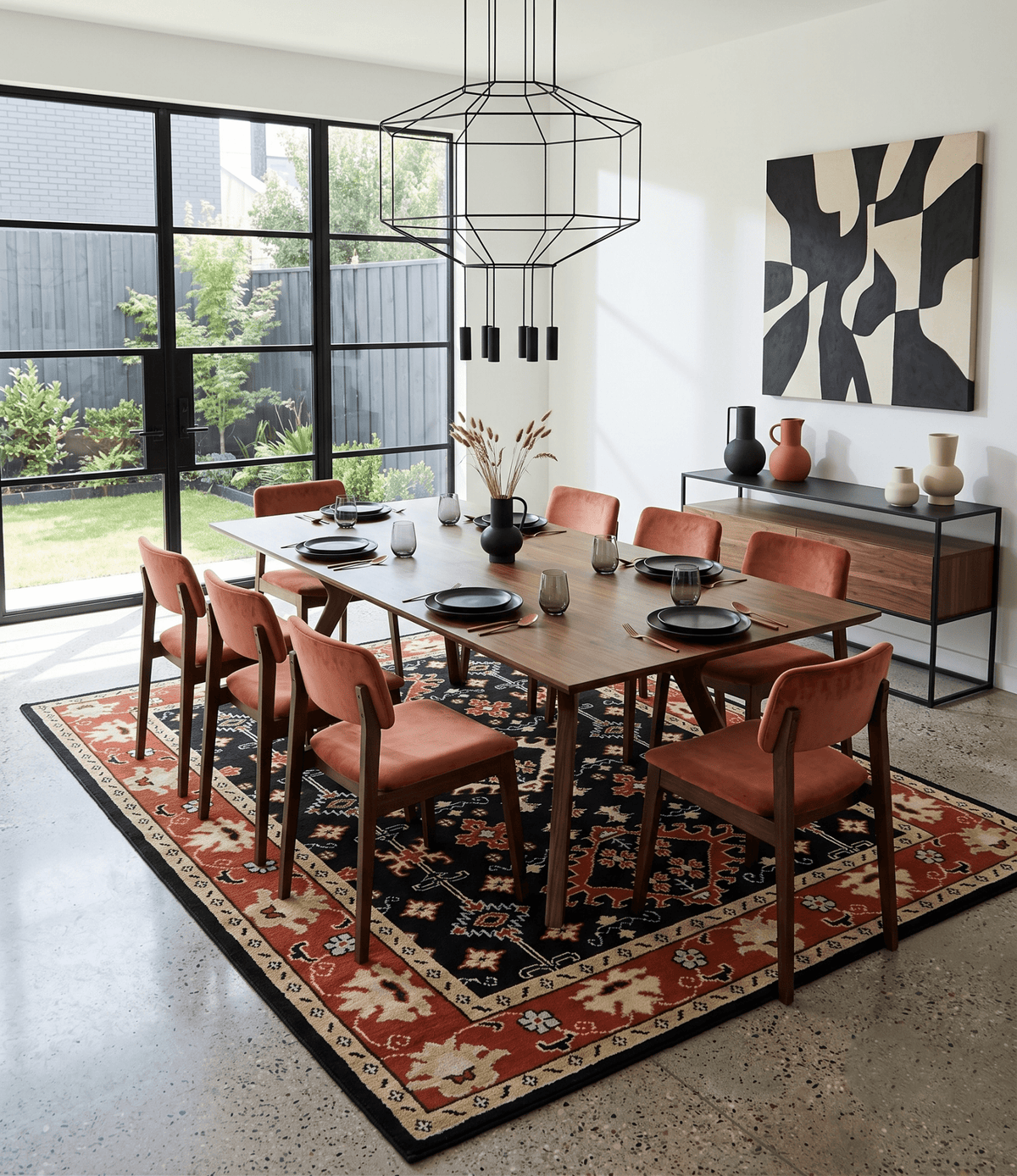 Black, Rust and Beige Traditional Oriental Hand Knotted Custom Made Wool Area Rug