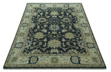 Black, Silver and Olive Oushak Hand Knotted Custom Made Wool Rug