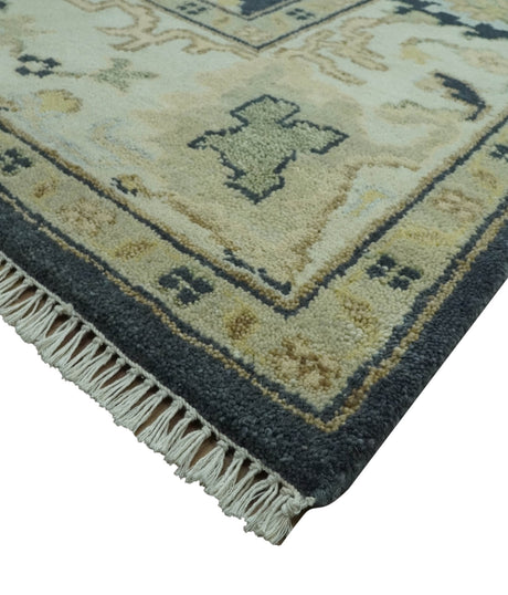 Black, Silver and Olive Oushak Hand Knotted Custom Made Wool Rug
