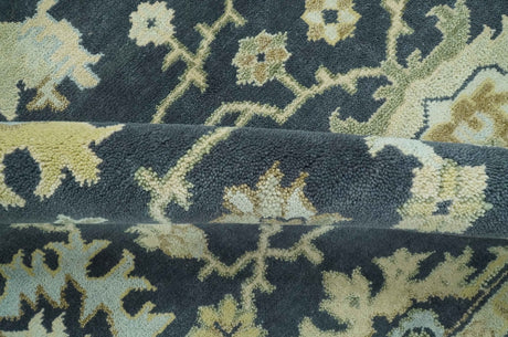 Black, Silver and Olive Oushak Hand Knotted Custom Made Wool Rug
