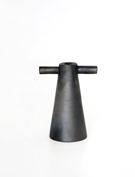 Black Stoneware Tall Candle Holder Motanka