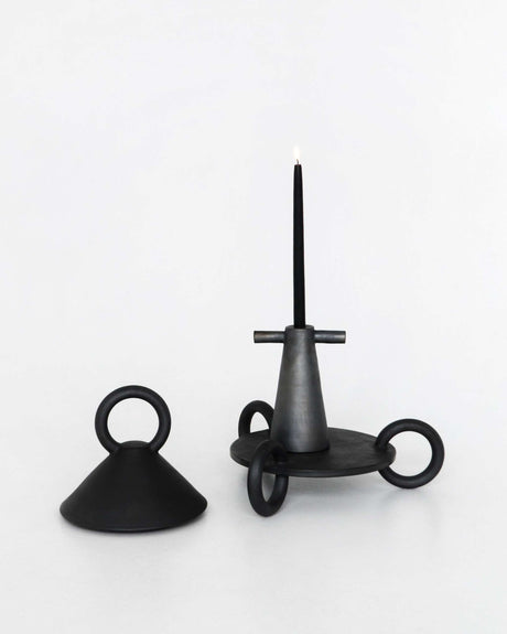 Black Stoneware Tall Candle Holder Motanka