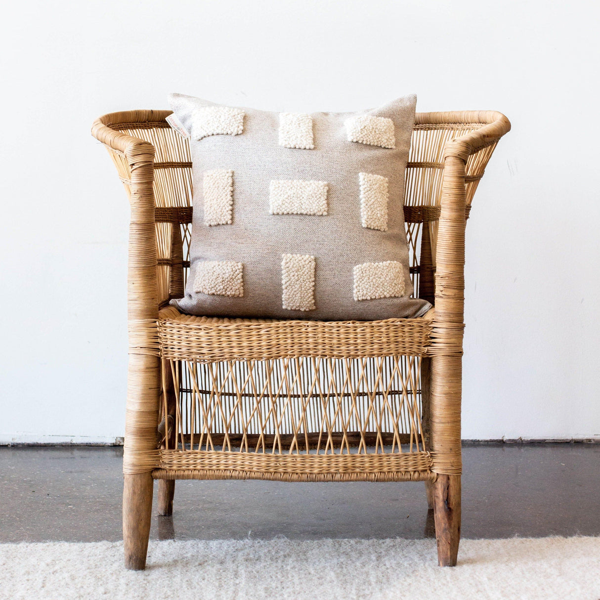 Blocks Organic Natural White Cotton Throw Pillow-Pillows-Parc Decor