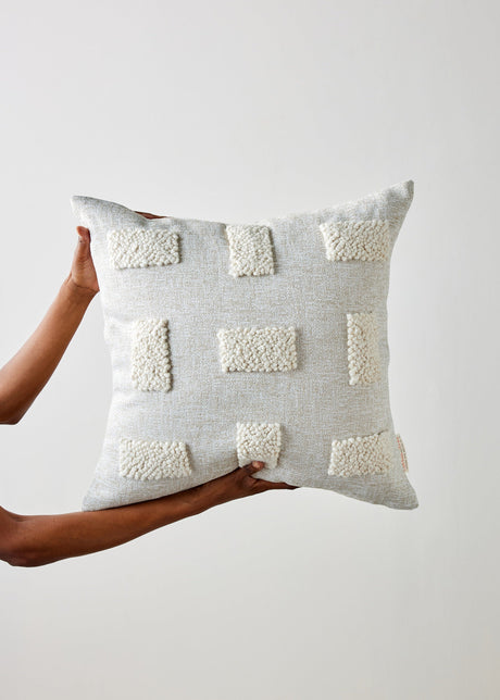 Blocks Organic Natural White Cotton Throw Pillow-Pillows-Parc Decor