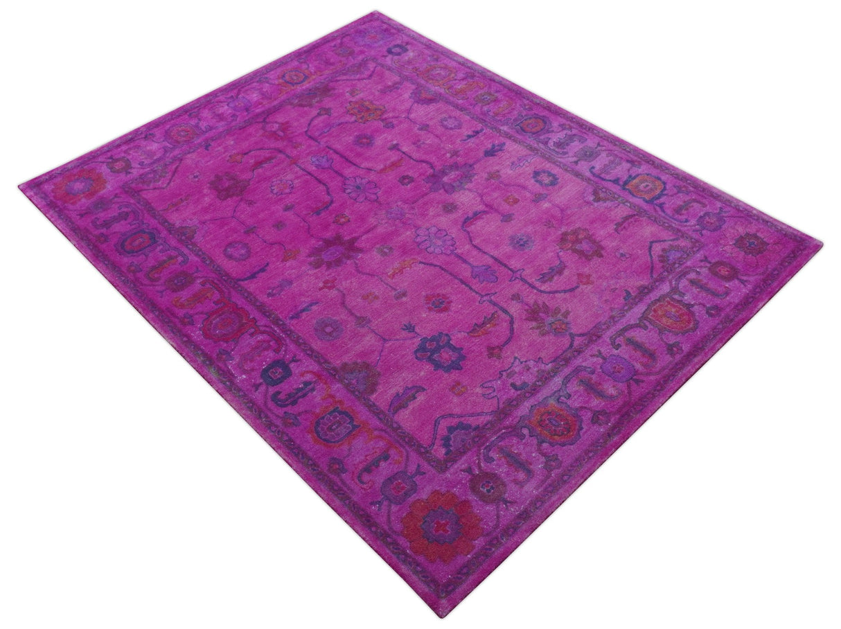 Bloom Overdyed Traditional Oushak Pink And Blue Hand Tufted Wool Rug