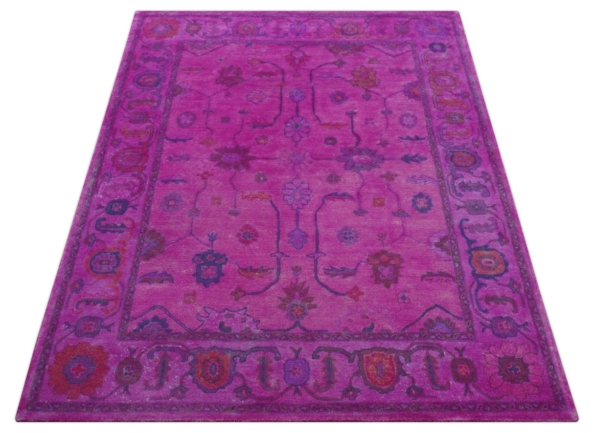 Bloom Overdyed Traditional Oushak Pink And Blue Hand Tufted Wool Rug