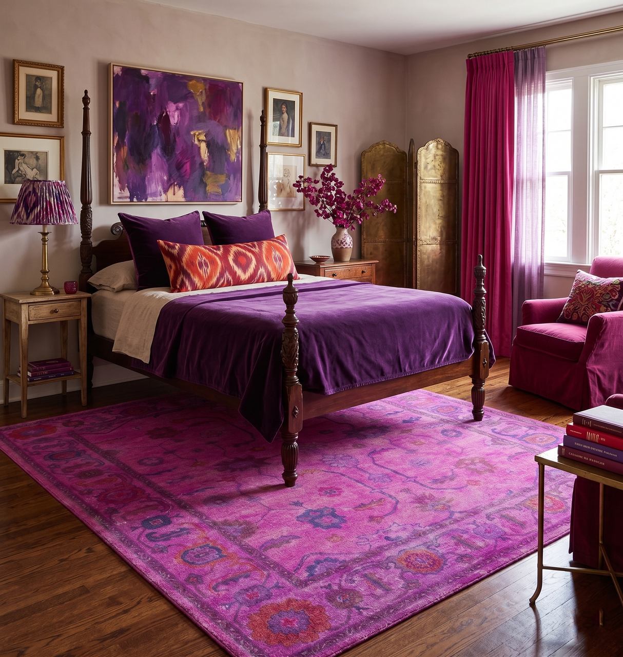 Bloom Overdyed Traditional Oushak Pink And Blue Hand Tufted Wool Rug