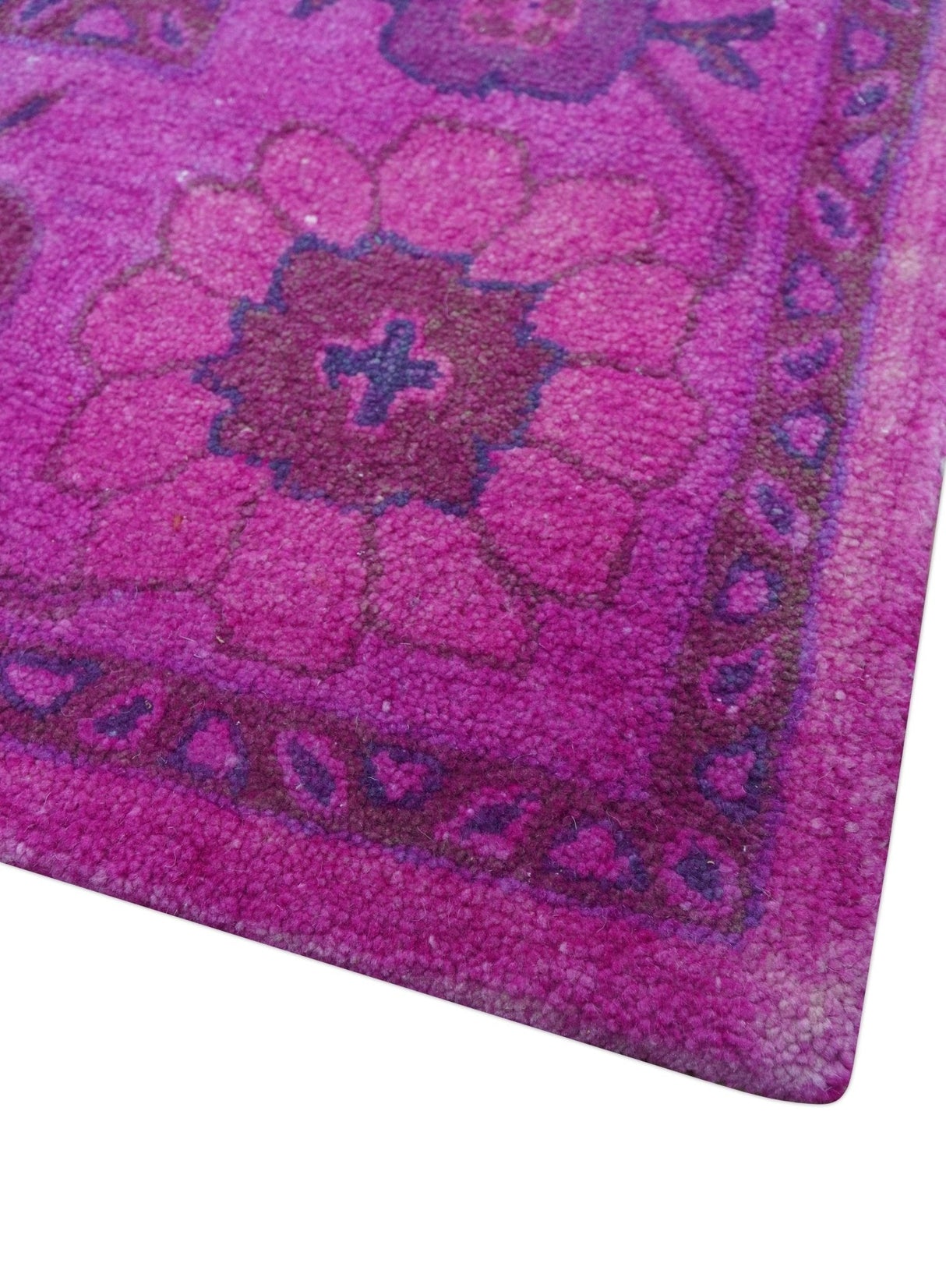 Bloom Overdyed Traditional Oushak Pink And Blue Hand Tufted Wool Rug