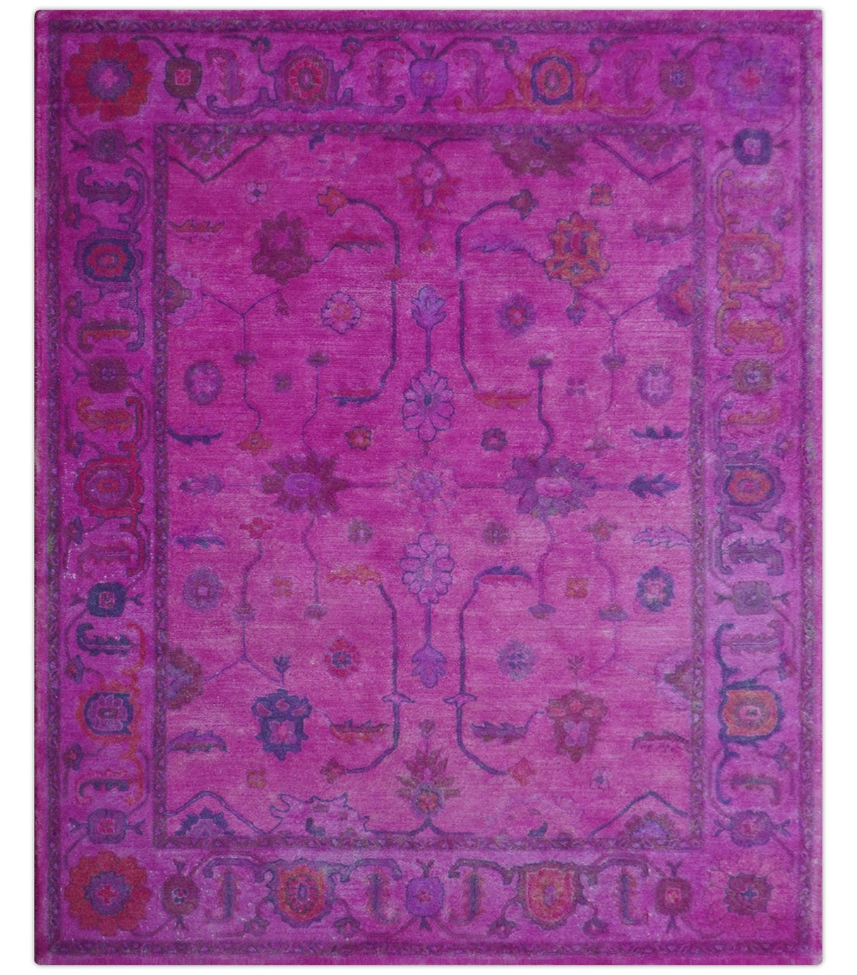 Bloom Overdyed Traditional Oushak Pink And Blue Hand Tufted Wool Rug
