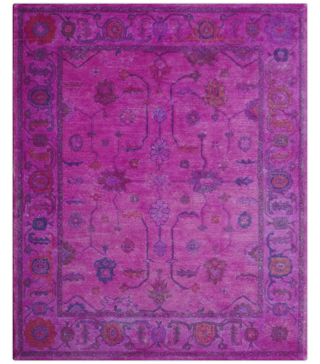 Bloom Overdyed Traditional Oushak Pink And Blue Hand Tufted Wool Rug