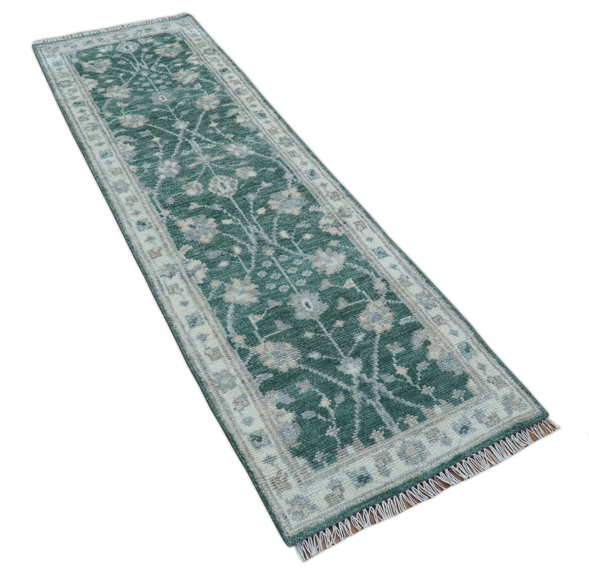 Bloom Traditional Oushak Design Teal 2.6x8.6 Hand Knotted Wool Rug