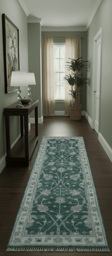 Bloom Traditional Oushak Design Teal 2.6x8.6 Hand Knotted Wool Rug