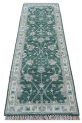 Bloom Traditional Oushak Design Teal 2.6x8.6 Hand Knotted Wool Rug
