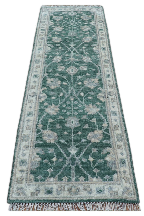 Bloom Traditional Oushak Design Teal 2.6x8.6 Hand Knotted Wool Rug