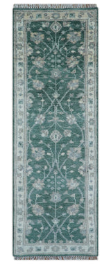 Bloom Traditional Oushak Design Teal 2.6x8.6 Hand Knotted Wool Rug