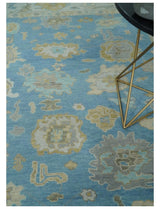Blue and Beige Hand Knotted Traditional Oushak Design wool Rug