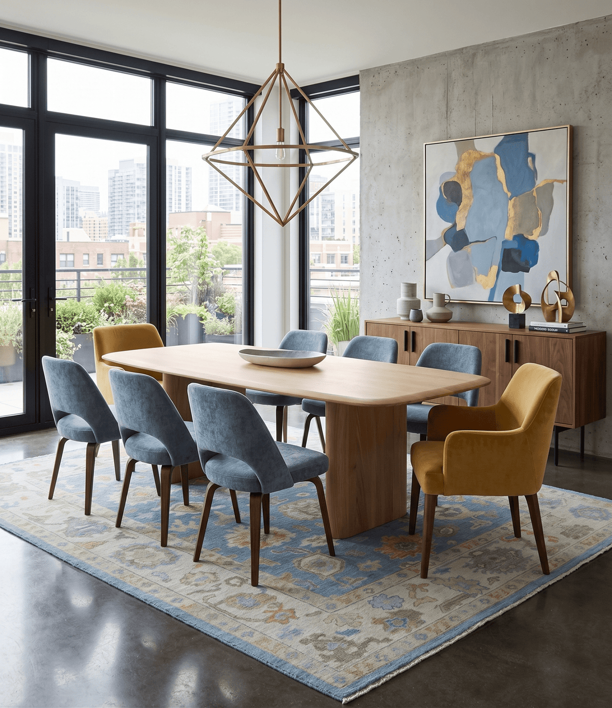 Blue and Beige Hand Knotted Traditional Oushak Design wool Rug