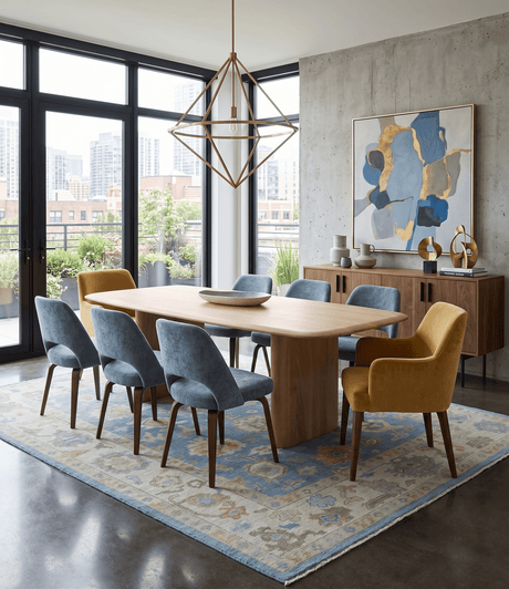 Blue and Beige Hand Knotted Traditional Oushak Design wool Rug
