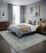 Blue and Beige Hand Knotted Traditional Oushak Design wool Rug