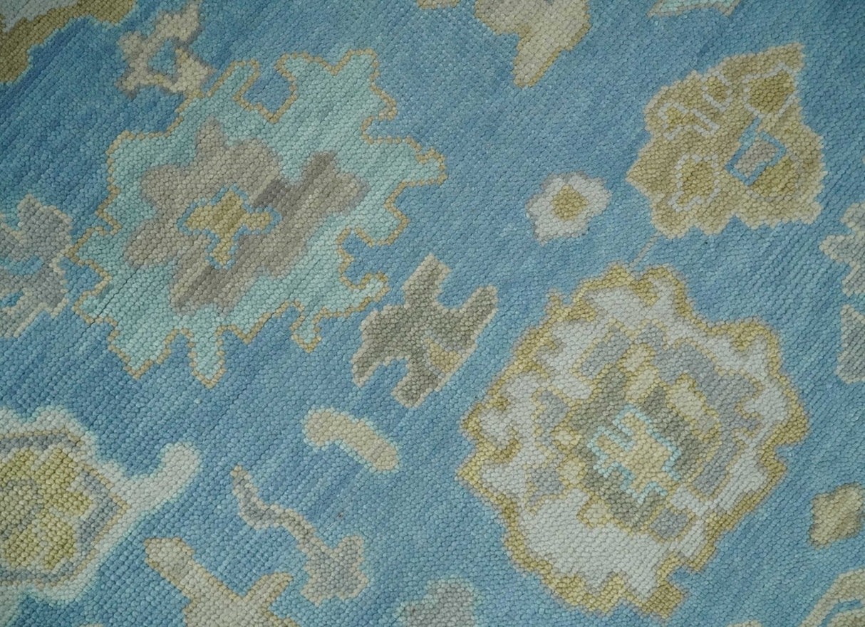 Blue and Beige Hand Knotted Traditional Oushak Design wool Rug