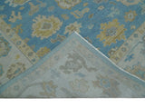 Blue and Beige Hand Knotted Traditional Oushak Design wool Rug
