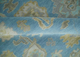 Blue and Beige Hand Knotted Traditional Oushak Design wool Rug