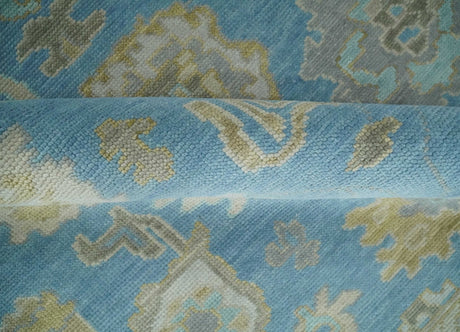 Blue and Beige Hand Knotted Traditional Oushak Design wool Rug