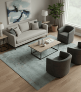 Blue And Beige Modern Abstract Design Hand Knotted 8x10 Bamboo Silk Area Rug