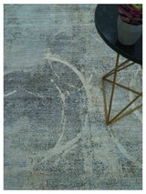 Blue And Beige Modern Abstract Design Hand Knotted 8x10 Bamboo Silk Area Rug