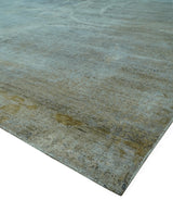 Blue And Beige Modern Abstract Design Hand Knotted 8x10 Bamboo Silk Area Rug