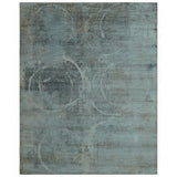 Blue And Beige Modern Abstract Design Hand Knotted 8x10 Bamboo Silk Area Rug
