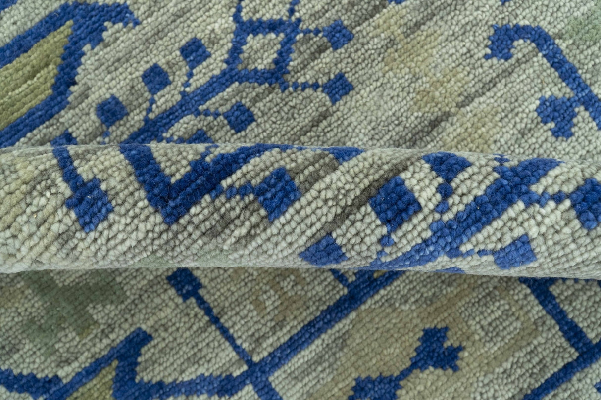 Blue And Beige Modern Design Hand Knotted Custom Made Wool Area Rug