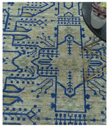 Blue And Beige Modern Design Hand Knotted Custom Made Wool Area Rug