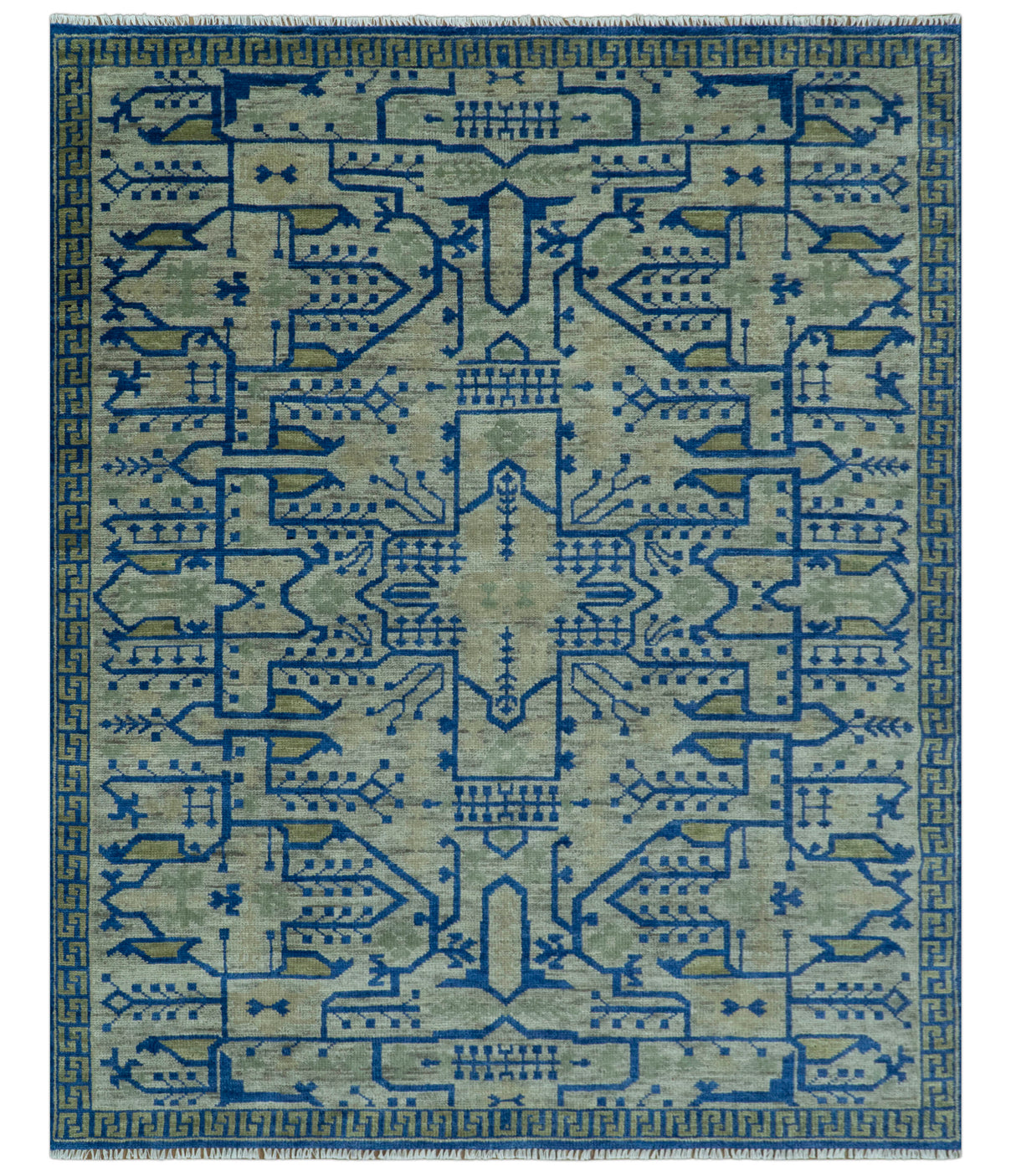 Blue And Beige Modern Design Hand Knotted Custom Made Wool Area Rug
