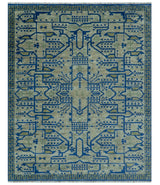 Blue And Beige Modern Design Hand Knotted Custom Made Wool Area Rug