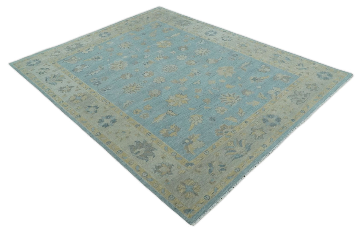 Blue and Beige Traditional Floral Hand Knotted Wool Rug