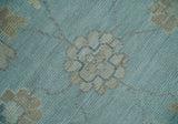 Blue and Beige Traditional Floral Hand Knotted Wool Rug