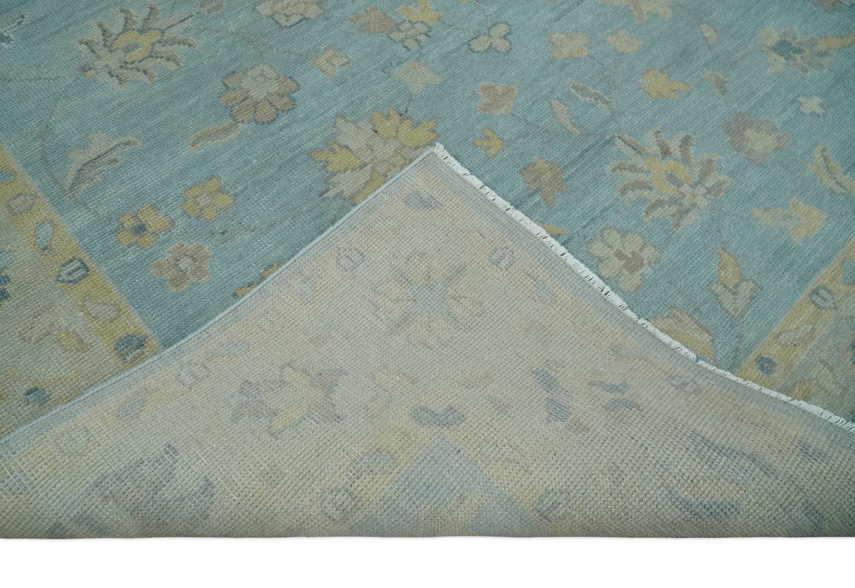 Blue and Beige Traditional Floral Hand Knotted Wool Rug