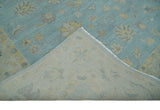 Blue and Beige Traditional Floral Hand Knotted Wool Rug