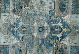 Blue And Beige Traditional Heriz Art Silk Area Rug