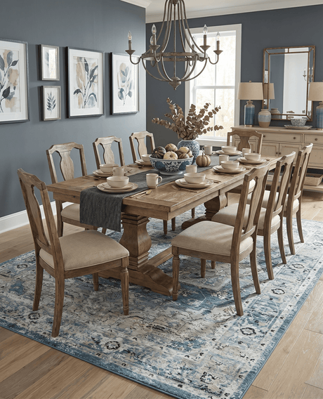 Blue And Beige Traditional Heriz Art Silk Area Rug